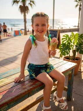 Old Navy Girls Tropical Leaf Navy & Green Shorts